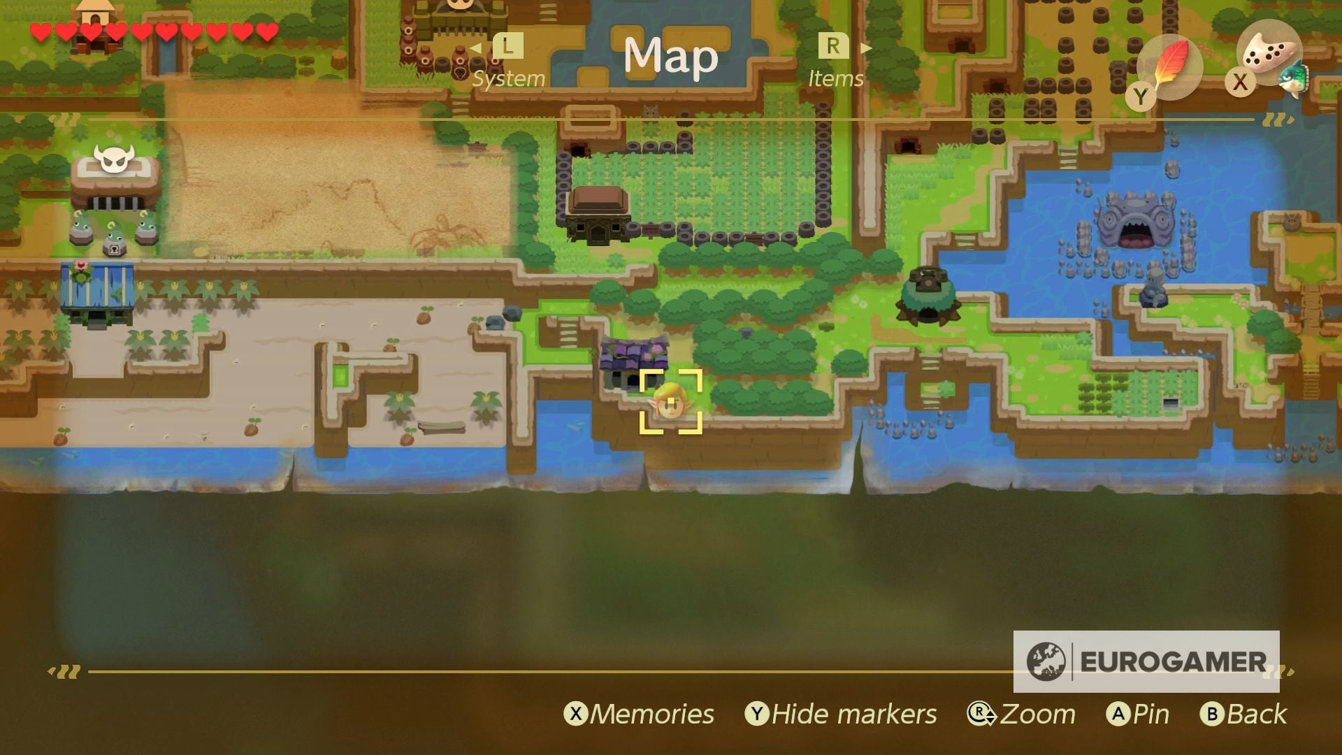 Zelda Link's Awakening Pink Ghost house and grave with flowers